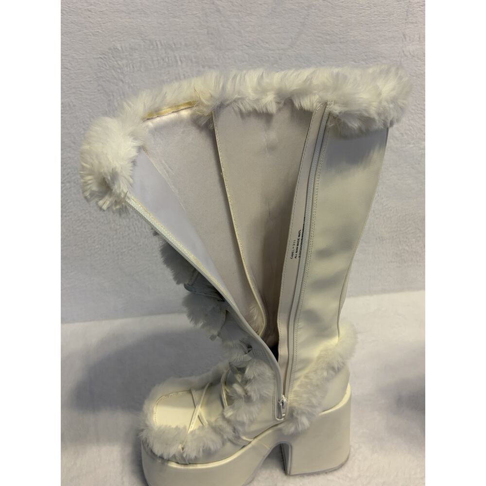 Demonia White Knee High Camel 311 Vegan Leather Faux Fur Boots Women’s Size 10 - Picture 11 of 15